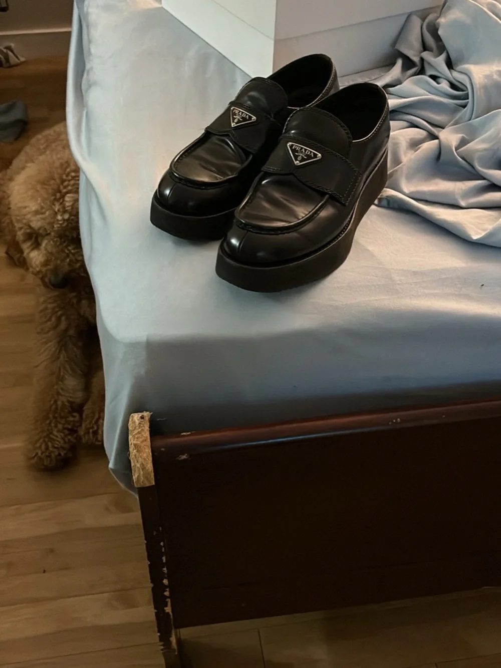 Prada Black Leather Platform Penny Loafers with Triangle Logo